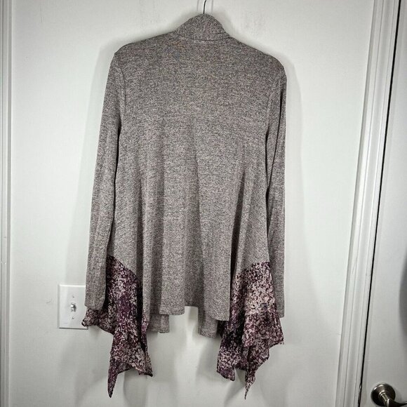 LOGO by Lori Goldstein Space Dye Cardigan with Pleated Chiffon Trim Size Medium - Picture 9 of 9